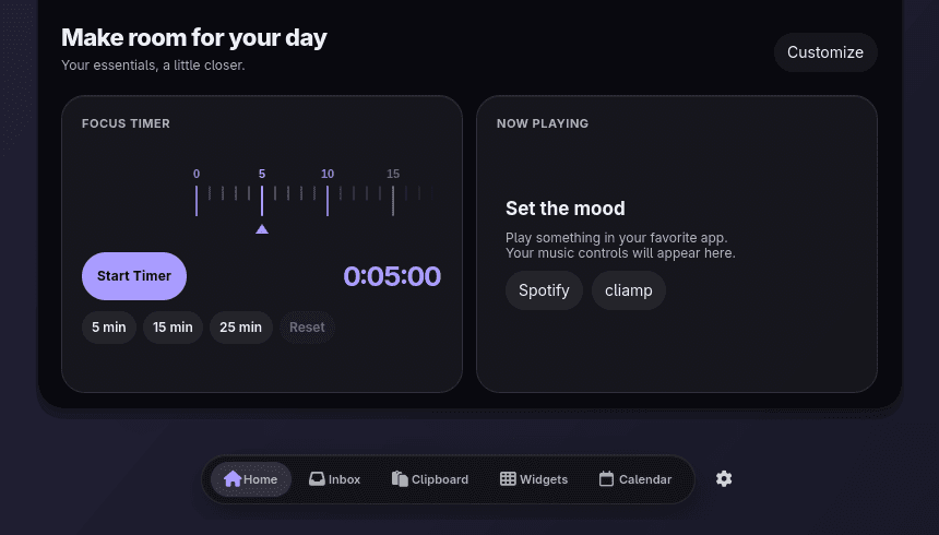 Naarchy Home interface, captured on Hyprland with demonstration content