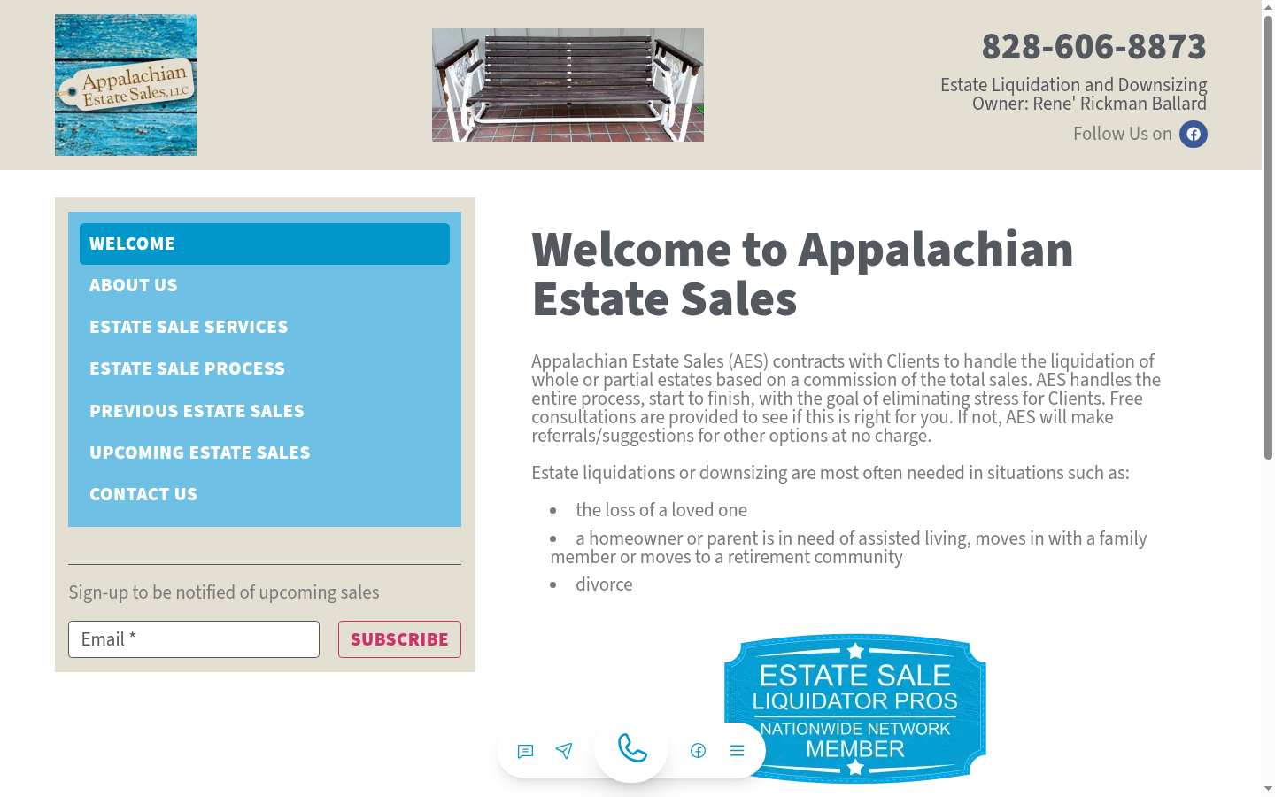 Appalachian Estate Sales homepage, live capture