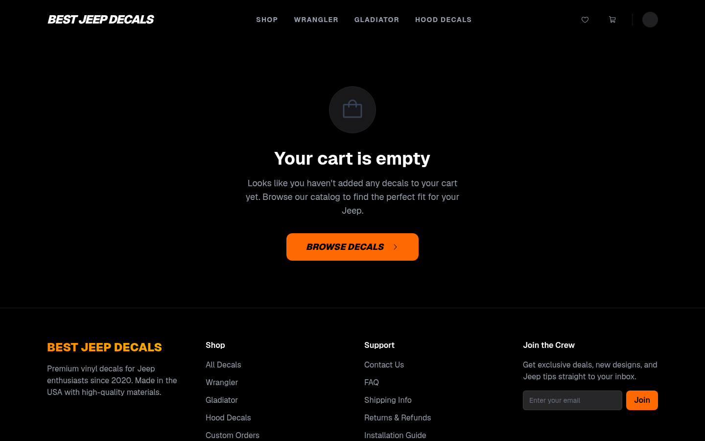 Empty cart. trust path still on-brand