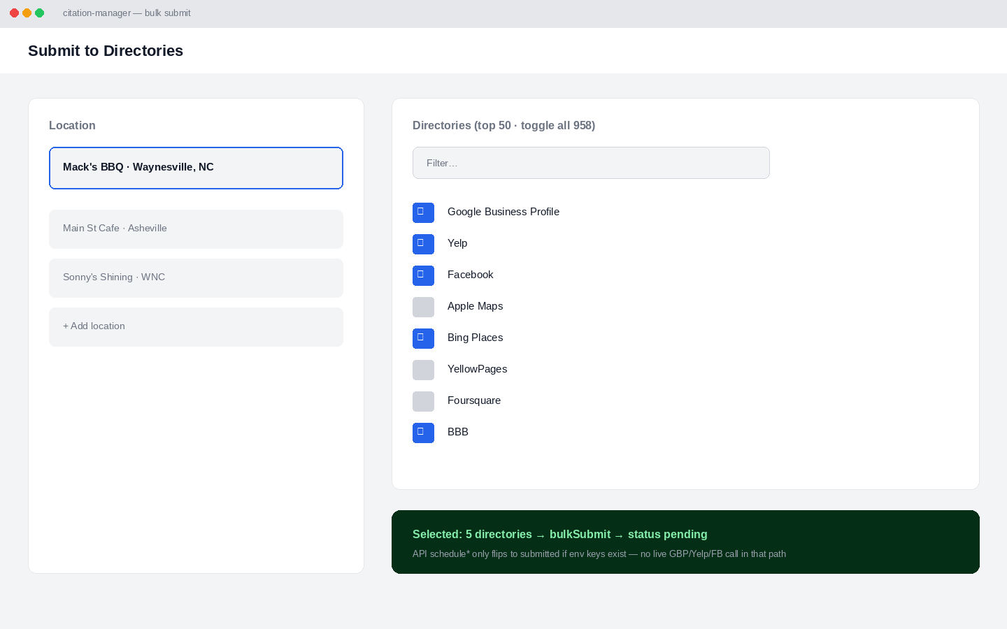 Bulk submit mock. location + directory multi-select