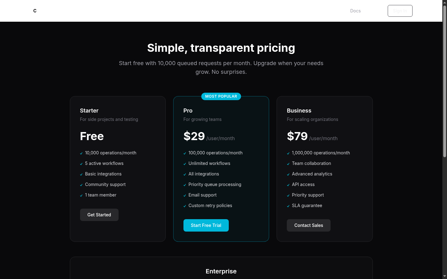 Live pricing. Free / $29 / $79