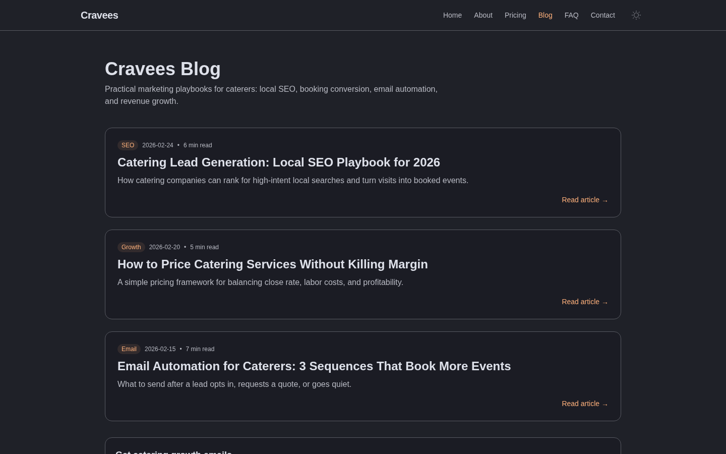 Blog index. three catering posts