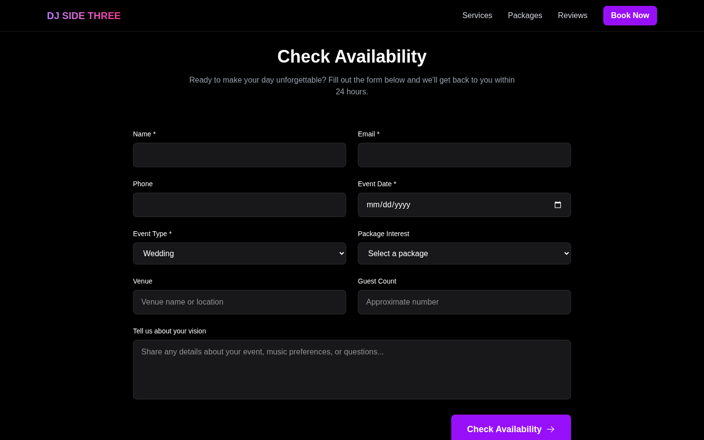 Check Availability inquiry form
