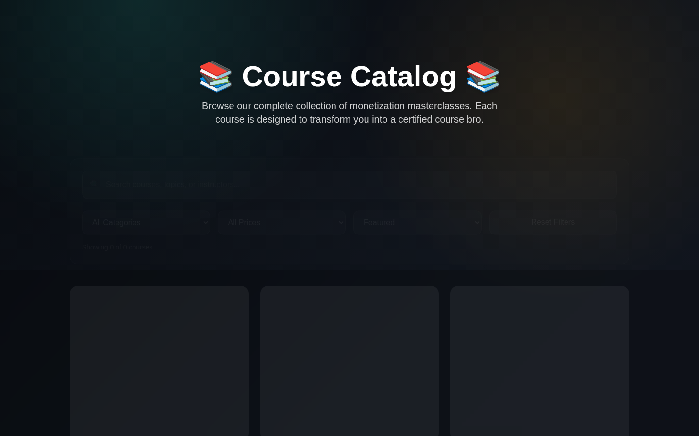 Live courses page, Showing 0 of 0