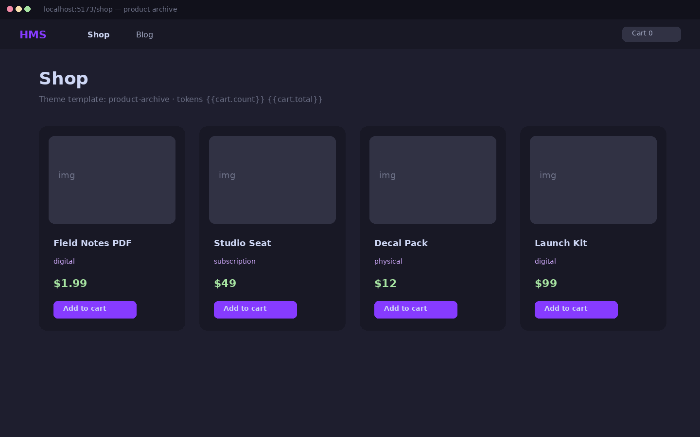 Shop archive mock