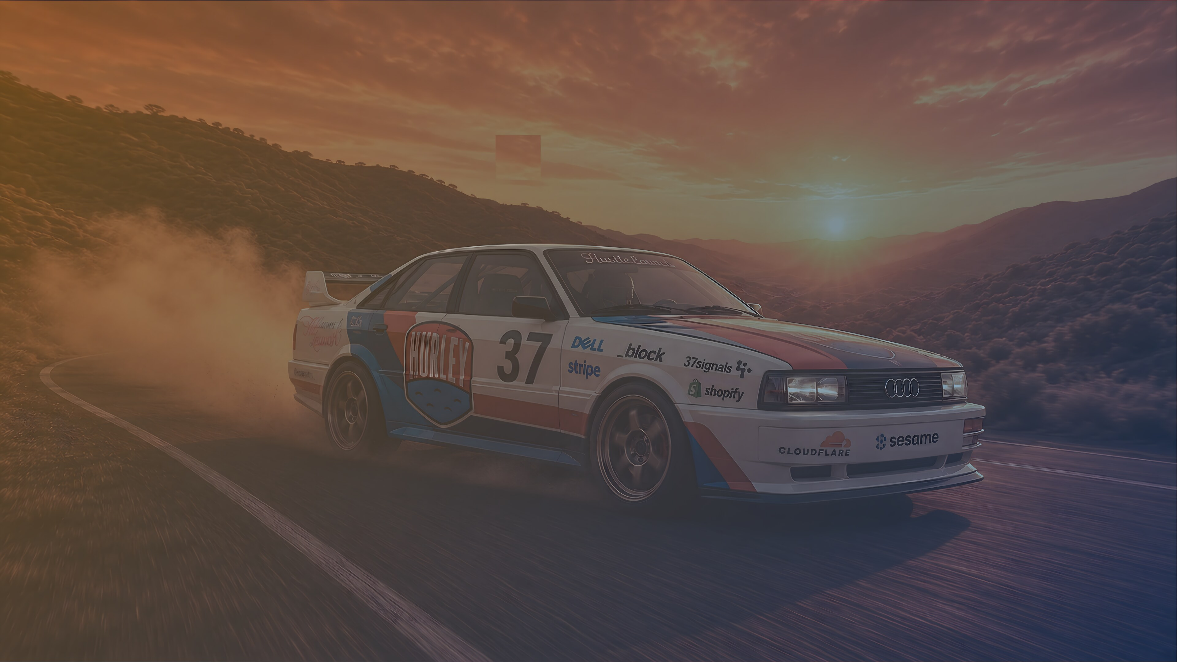 Desktop preview. Mocha chrome over rally wall