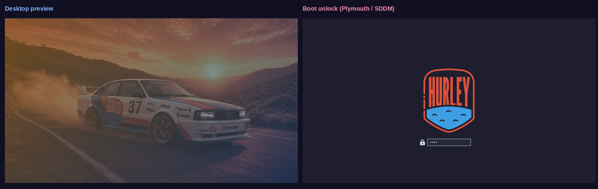 Hurleyus hero. desktop preview beside Plymouth unlock