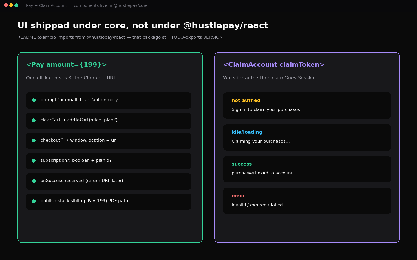 Pay + ClaimAccount in core