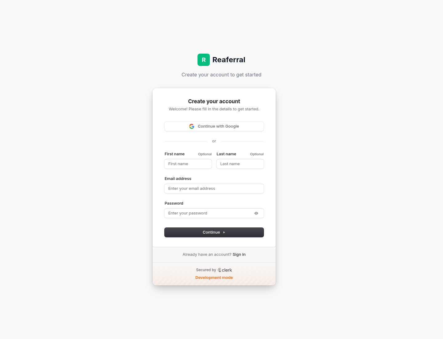 Clerk sign-up