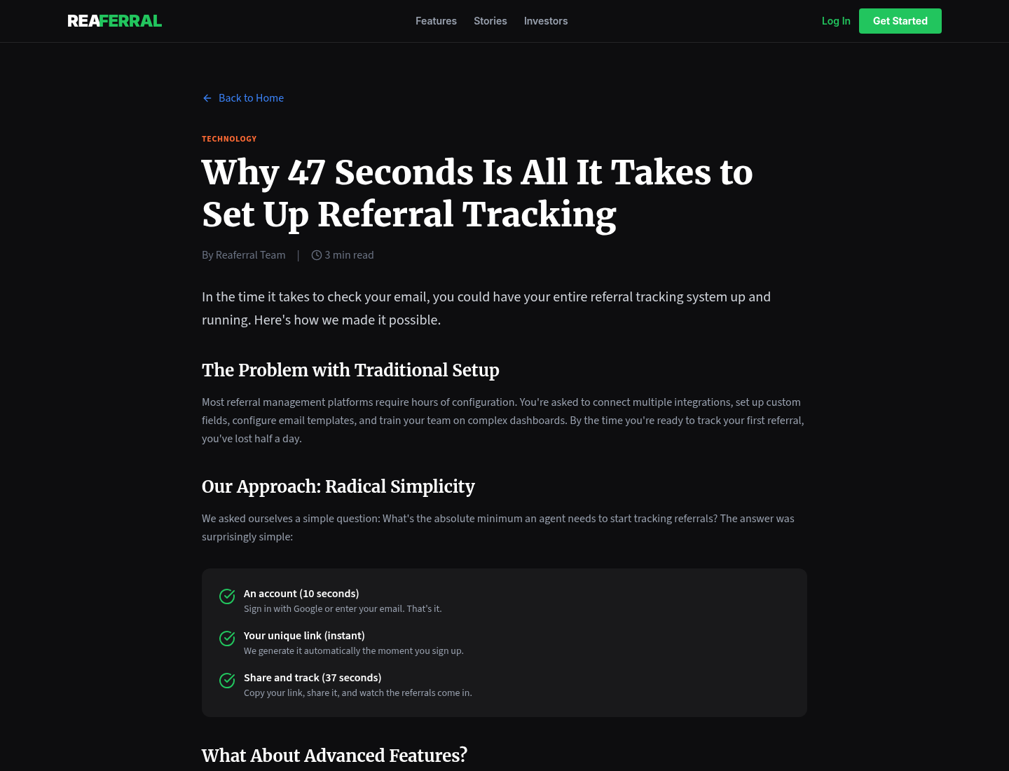 Example story. 47-second setup