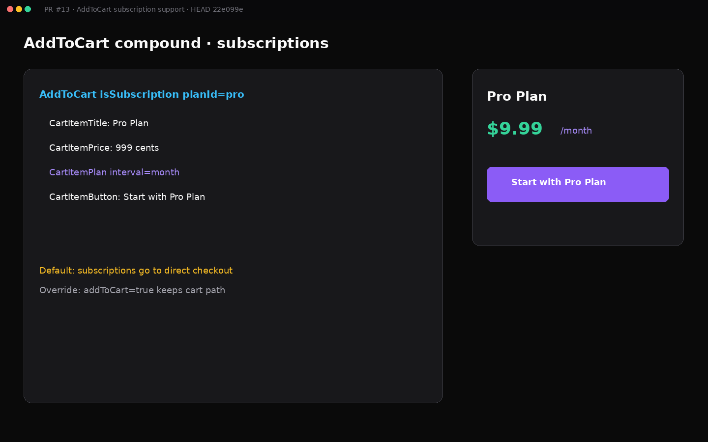 AddToCart subscription compound API